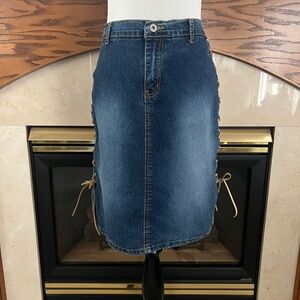 Lazer Jeans Vintage‎ Y2K Lace Up Stretch Midi Denim Skirt Size 9